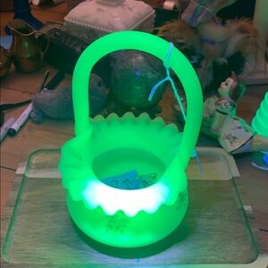 Fenton Custard Glow Basket Artist Signed